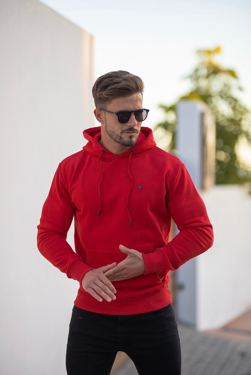 Vater-Söhne-Kapuzenpullover zum Überziehen in Rot und Schwarz – FSH549