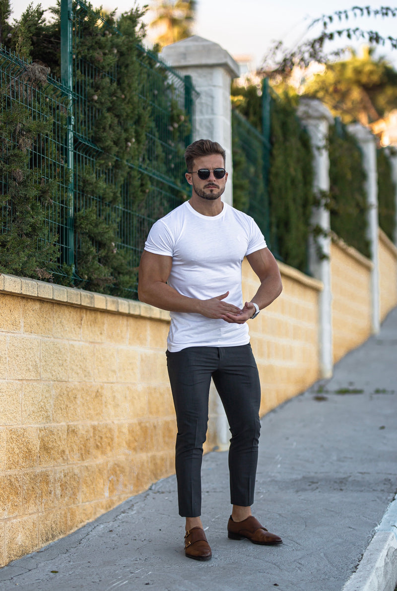 Weißes Bambus-Rundhals-T-Shirt von Vater und Sohn – FSH576