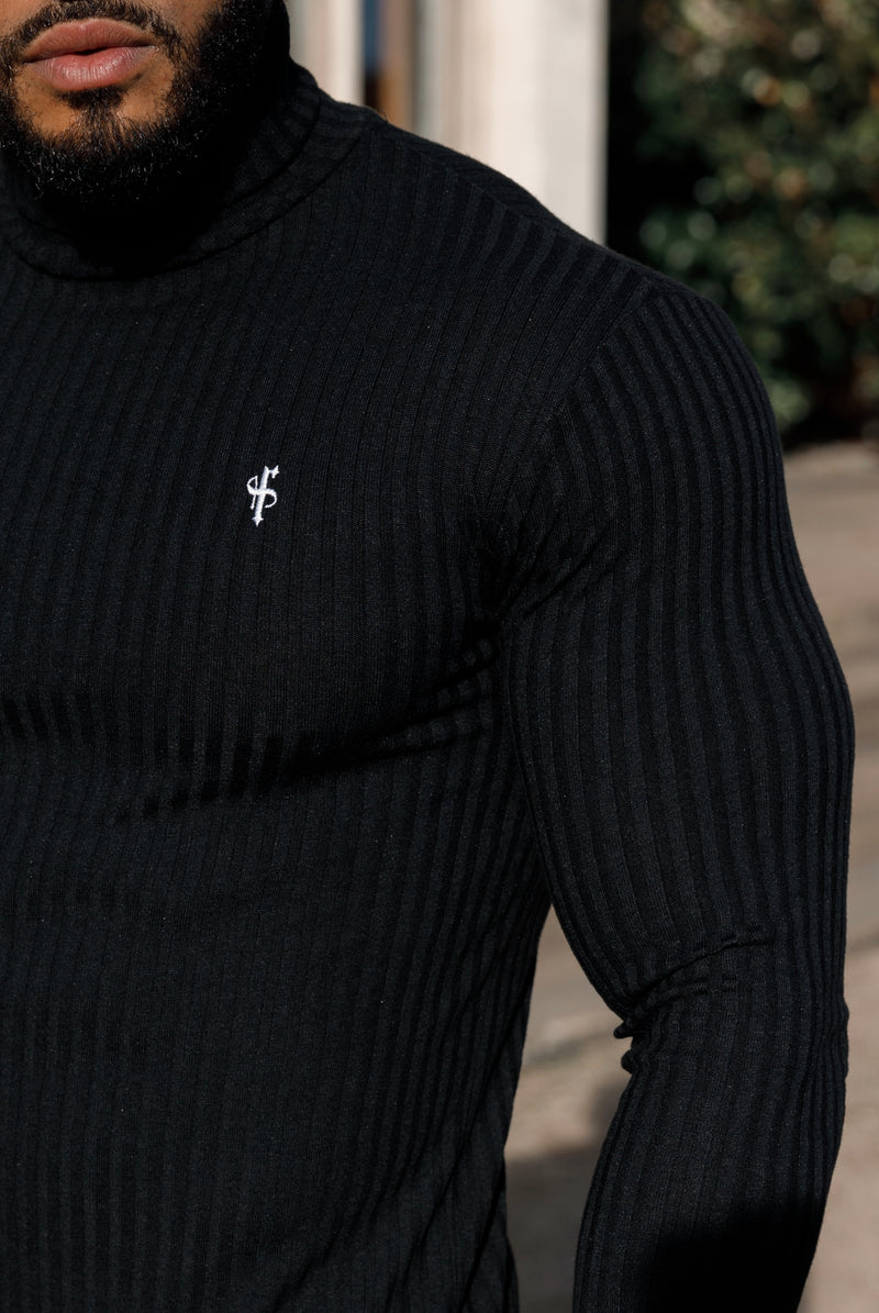 Father Sons Klassischer Rollkragenpullover aus geripptem Strick in Schwarz und Weiß – FSH776