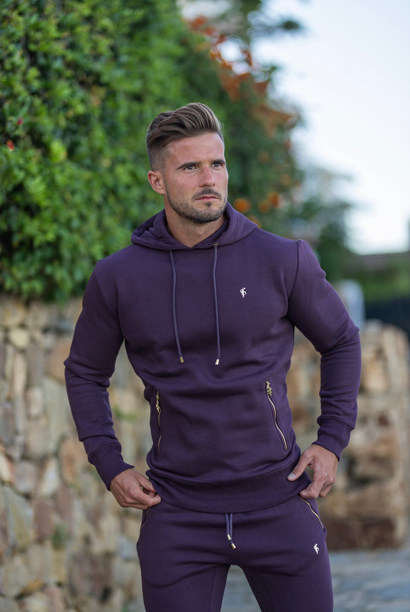 Father Sons Plum / Purple & Gold Overhead Hoodie Top with Zipped Pockets - FSH485