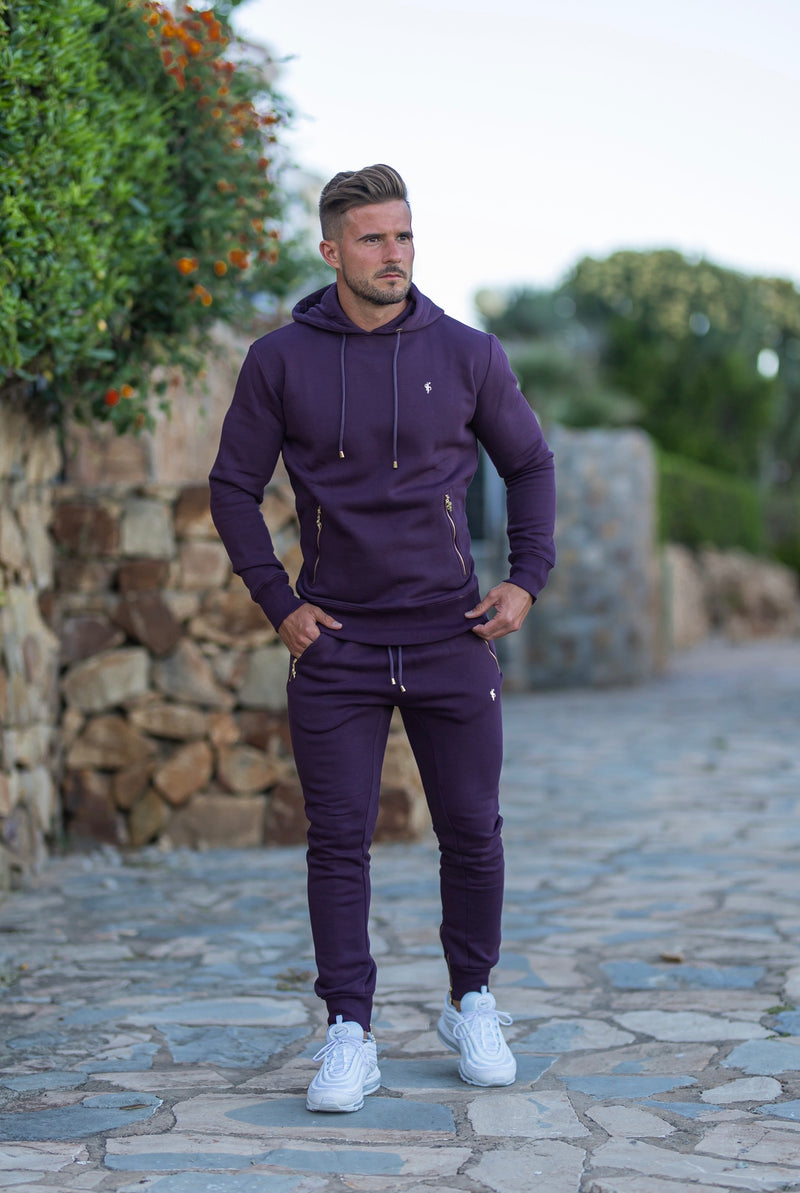 Father Sons Plum / Purple & Gold Overhead Hoodie Top with Zipped Pockets - FSH485