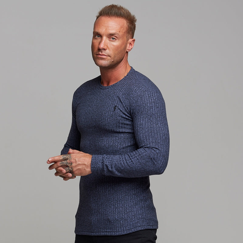 Father Sons Classic Navy Ribbed Knit Super Slim Crew - FSH114