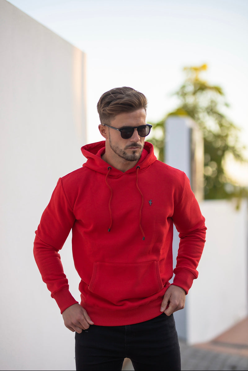 Vater-Söhne-Kapuzenpullover zum Überziehen in Rot und Schwarz – FSH549