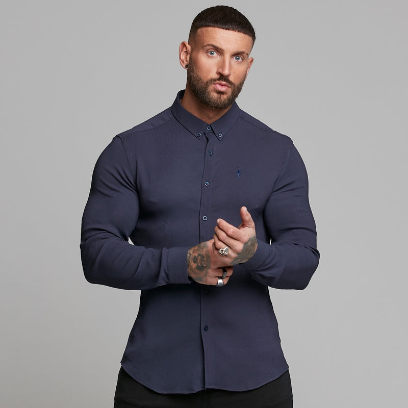 Father Sons Super Slim Stretch Ribbed Navy Long Sleeve - FS443