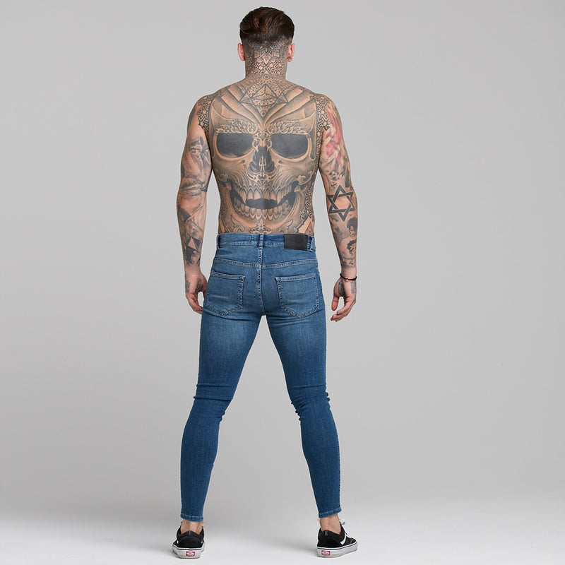 Vater-Söhne-Jeans mit Reißverschluss am Knöchel, schlichte, schmale Stretch-Jeans in Blau – FSH181