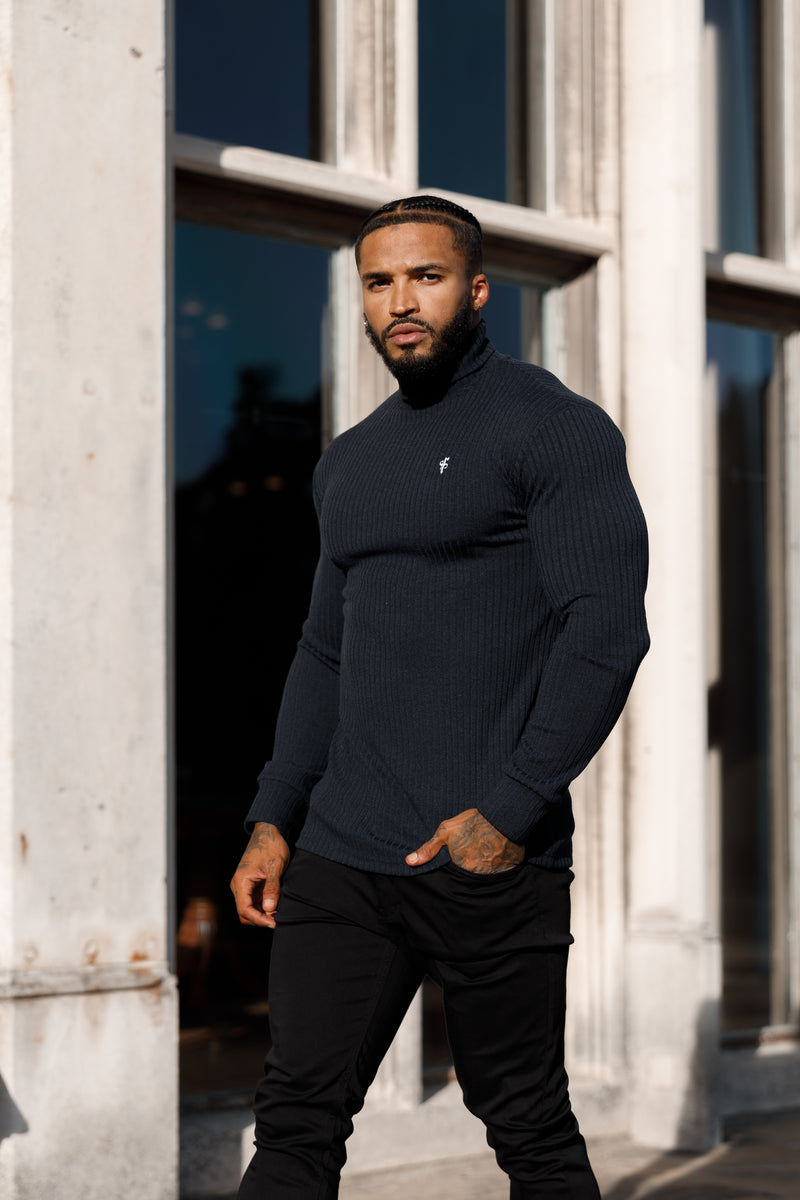 Father Sons Classic Navy Ribbed Knit Roll neck Jumper - FSH778