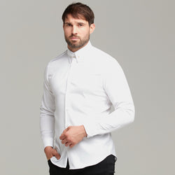 Father Sons Classic White Regular Stretch Shirt with Gold Pin Collar and White Embroidery - FS593