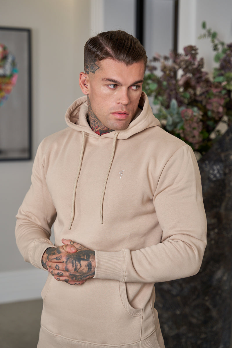 Father Sons Beige Kangaroo Hoodie Top with FS Embroidery - FSH695