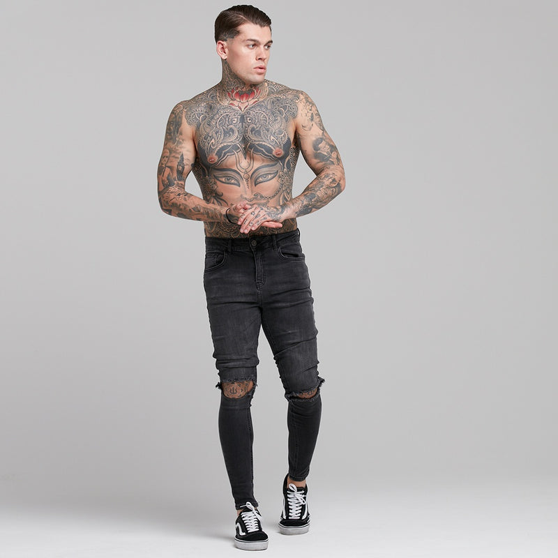 Father Sons Stretch-Jeans mit schmal zulaufendem Knöchel und verwaschenem Stretch in Schwarz – FSH227