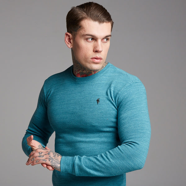 Klassischer, blaugrüner, superschlanker Pullover von Father Sons – FSH232