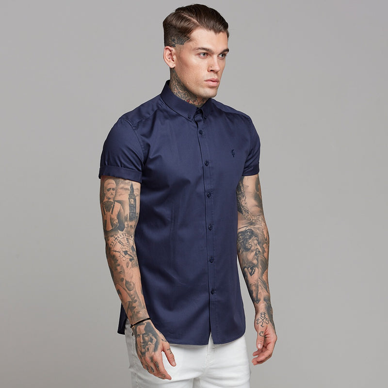 Father Sons Classic Navy Luxe Button-Down-Kurzarmshirt aus ägyptischer Baumwolle – FS500 (LETZTE CHANCE)