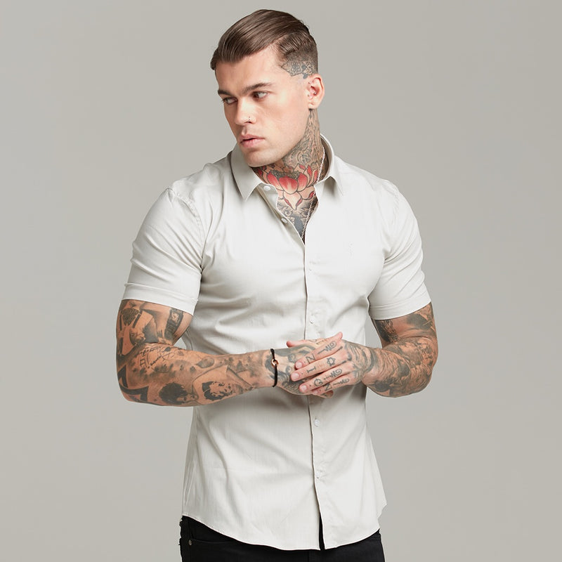 Father Sons Super Slim Stretch Classic Light Beige Short Sleeve  - FS559