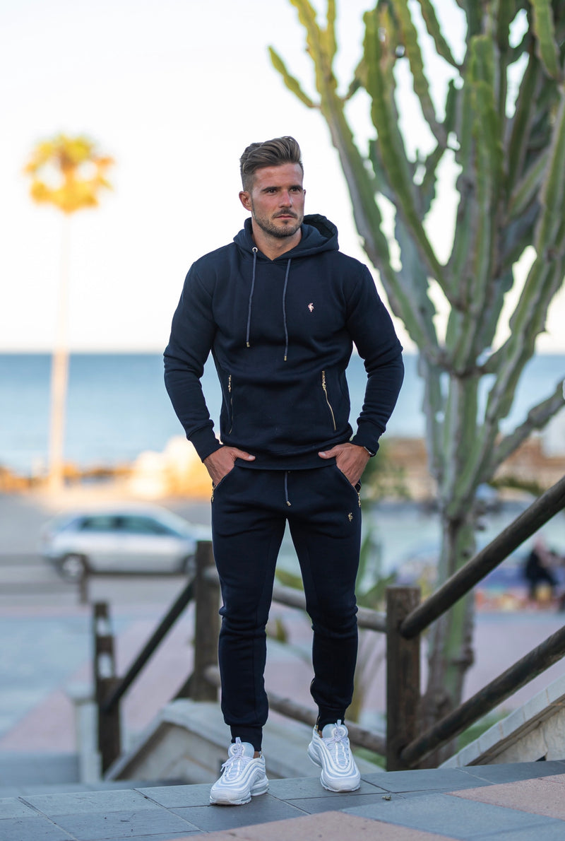 Father Sons Navy & Gold Overhead Hoodie Top with Zipped Pockets - FSH475