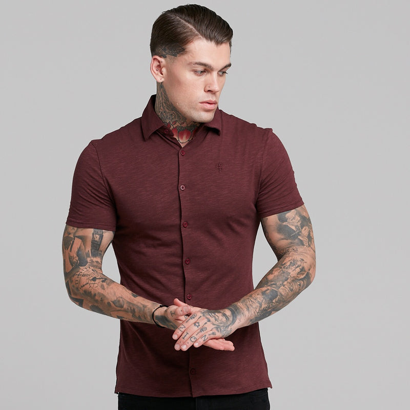 Father Sons Super Slim Burgundy Jersey Short Sleeve - FSH016 (LAST CHANCE)