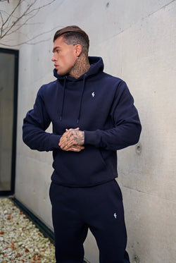 Father Sons Navy Relaxed Fit Rib Panel Overhead Hoodie and Kangaroo Pocket - FSH723