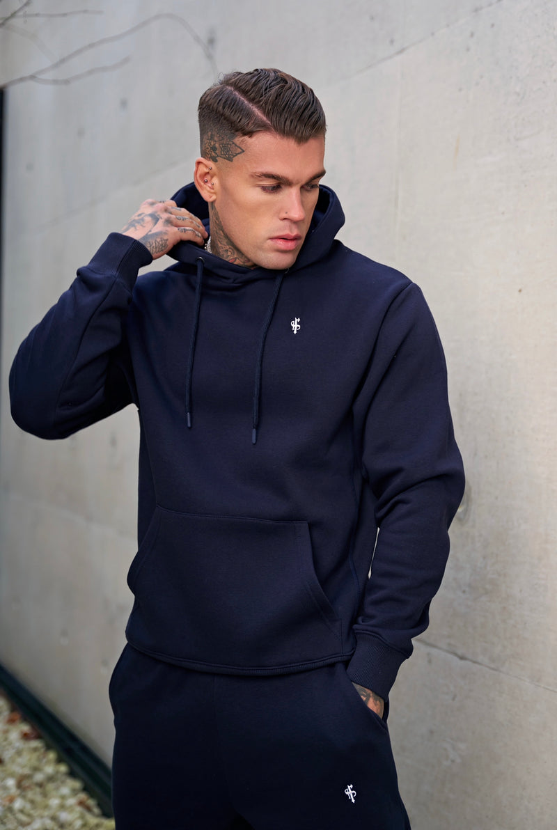 Father Sons Navy Relaxed Fit Rib Panel Overhead Hoodie und Kängurutasche – FSH723