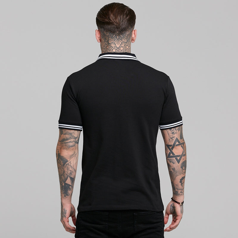 Father Sons klassisches schwarz-weißes Poloshirt mit Kontrastkragen – FSH236