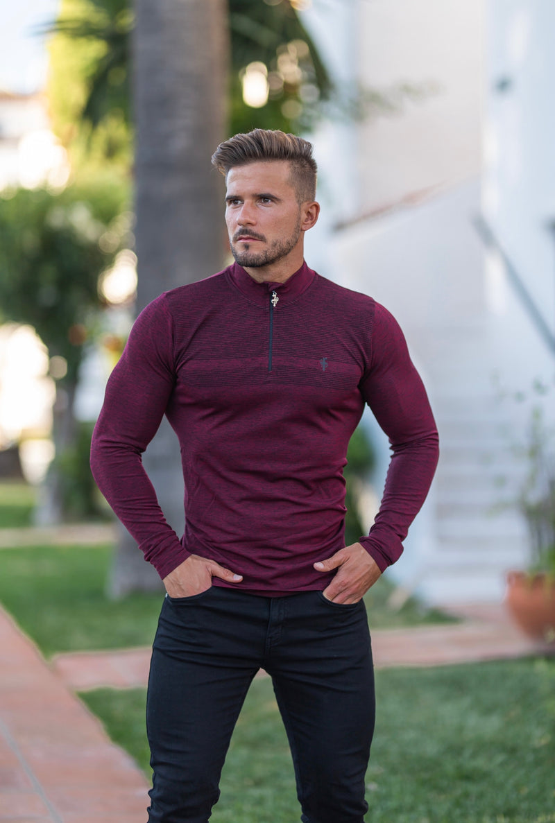 Father Sons Long sleeve Burgundy / Black half zip gym top - FSM030