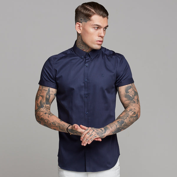 Father Sons Classic Navy Luxe Button-Down-Kurzarmshirt aus ägyptischer Baumwolle – FS500 (LETZTE CHANCE)