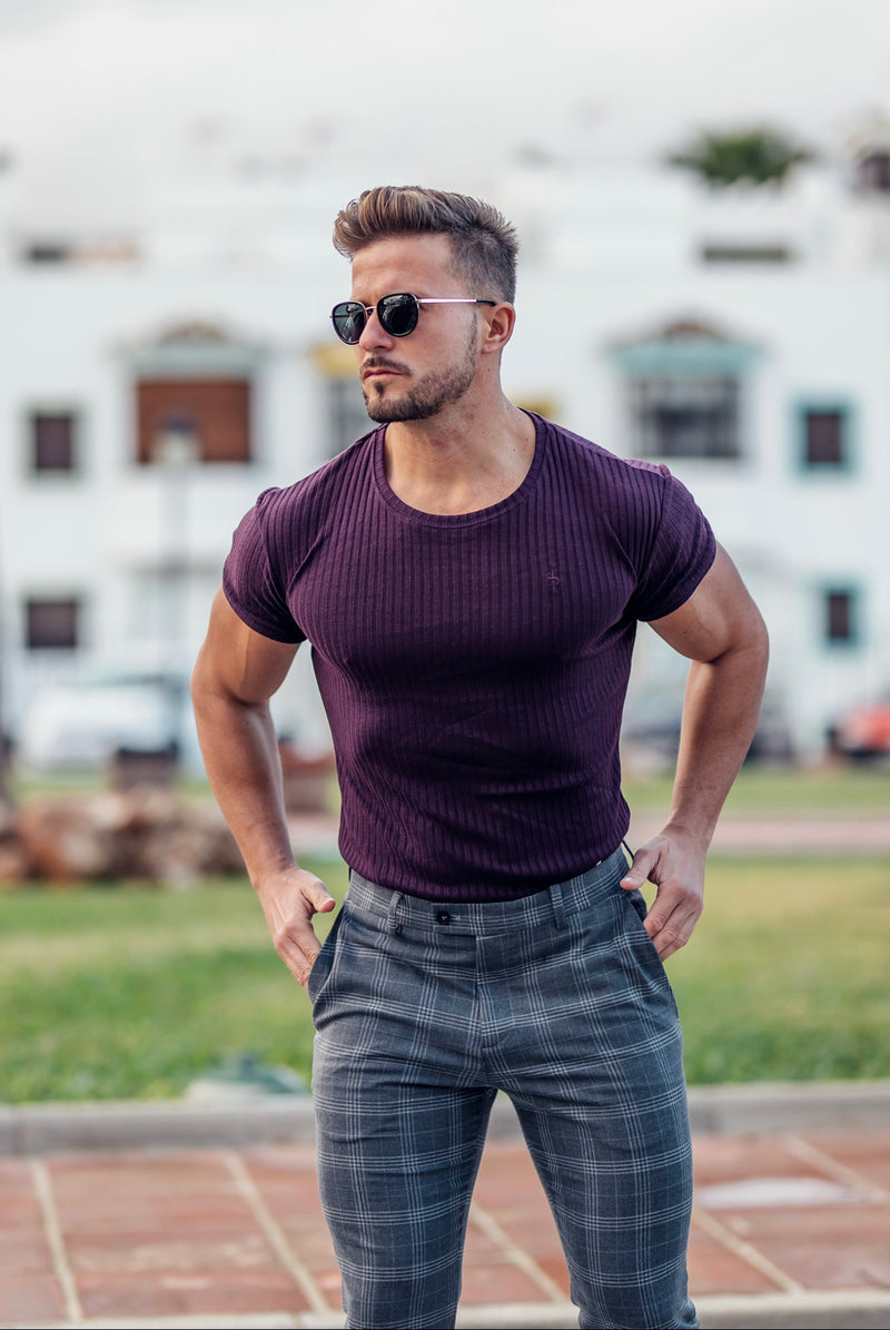 Father Sons Classic Plum Ribbed Knit Super Slim Short Sleeve Crew – FSH616