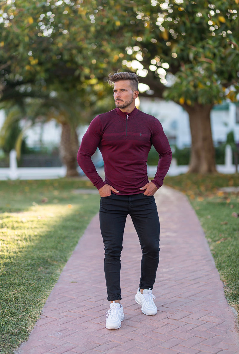 Father Sons Long sleeve Burgundy / Black half zip gym top - FSM030