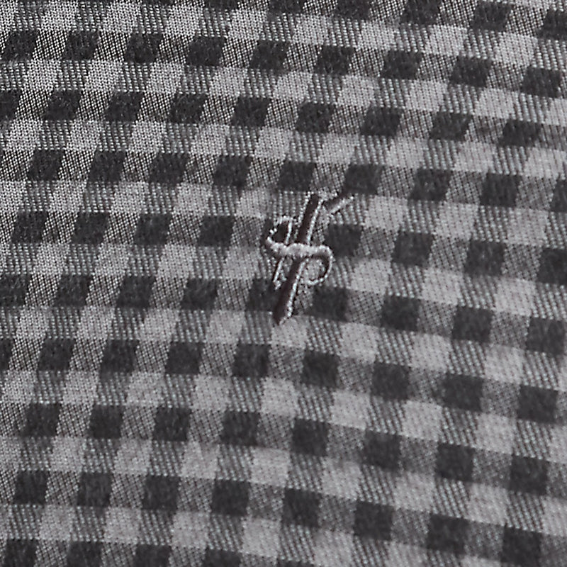 Father Sons Classic Langarmshirt mit gebürstetem Karomuster in Schwarz und Grau (Graues Emblem) – FS411