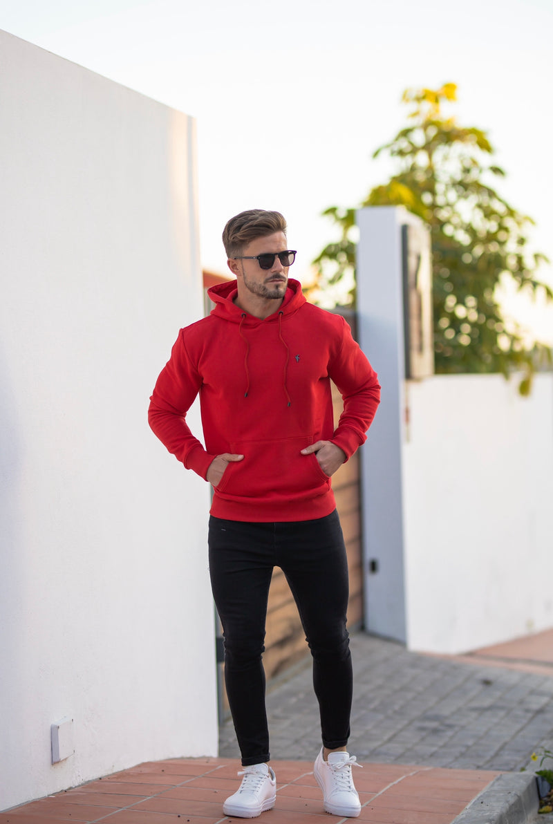 Vater-Söhne-Kapuzenpullover zum Überziehen in Rot und Schwarz – FSH549