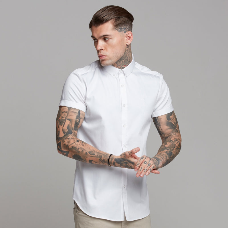 Father Sons Classic White Luxe Button-Down-Kurzarmshirt aus ägyptischer Baumwolle – FS494