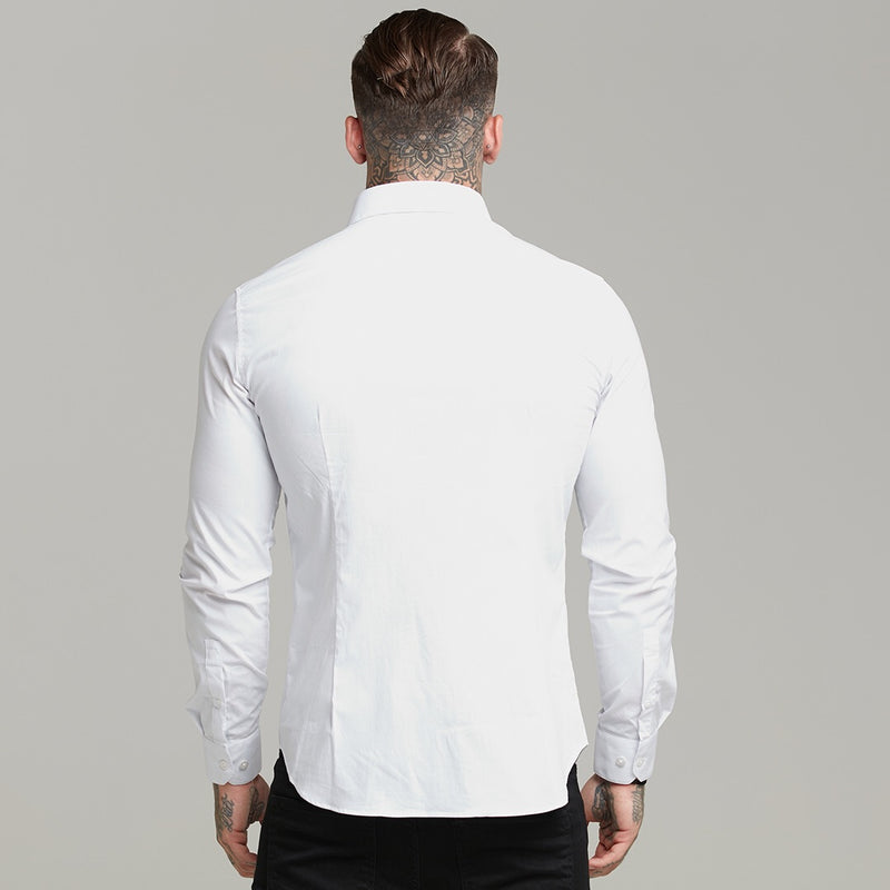 Father Sons klassisches weißes reguläres Stretch-Hemd mit Button-Down-Kragen und weißer Stickerei – FS589