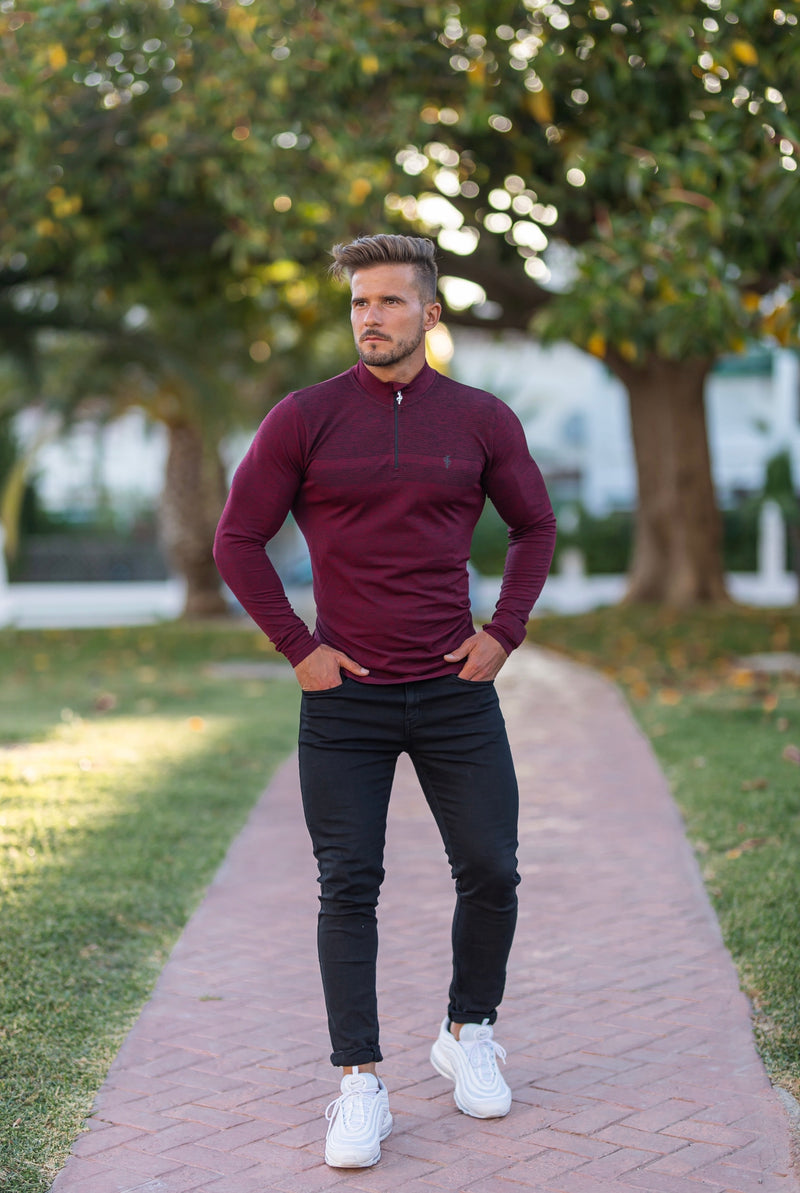 Father Sons Long sleeve Burgundy / Black half zip gym top - FSM030