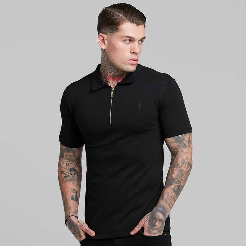 Father Sons Classic Black and Gold Zipped Polo Shirt - FSH239