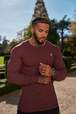 Father Sons Classic Burgundy / White Ribbed Knit Super Slim Crew Jumper - FSH767