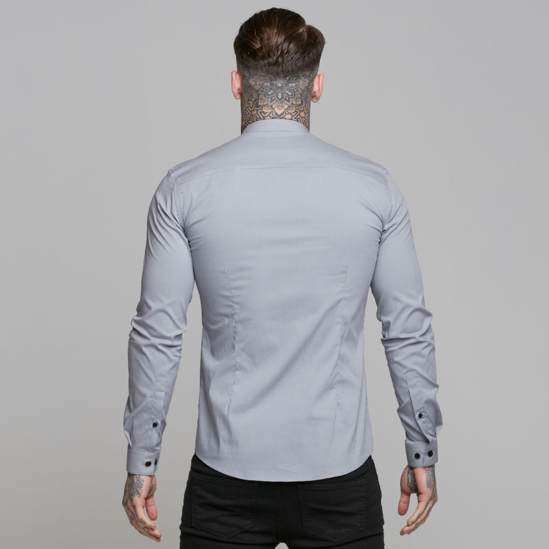 Father Sons Super Slim Stretch Classic Silver Grey Grandad Collar - FS289