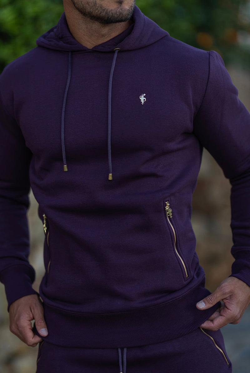 Father Sons Plum / Purple & Gold Overhead Hoodie Top with Zipped Pockets - FSH485