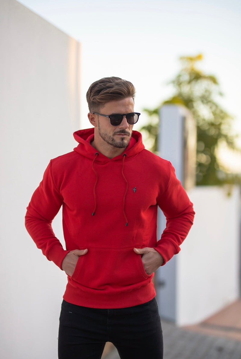 Vater-Söhne-Kapuzenpullover zum Überziehen in Rot und Schwarz – FSH549