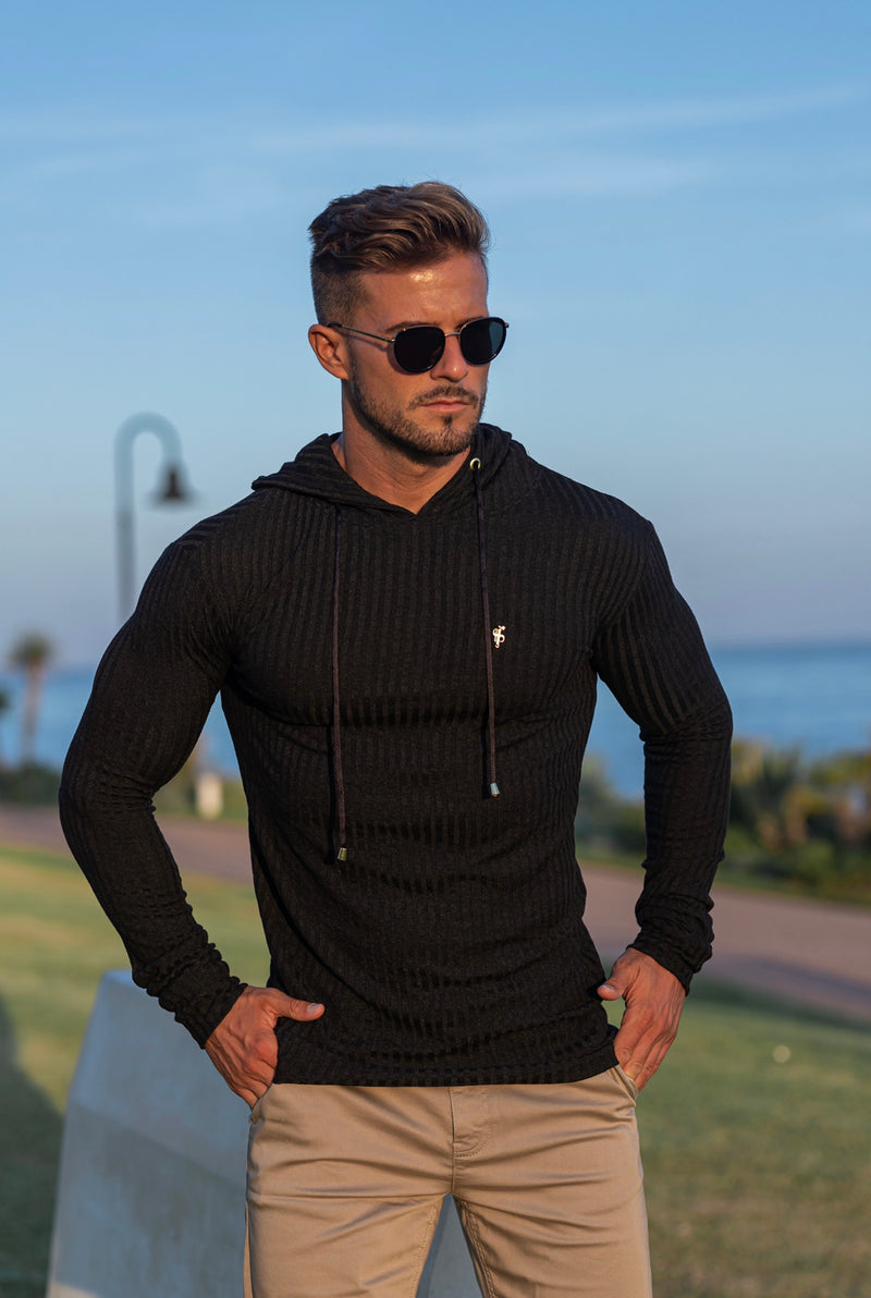 Father Sons Classic Black / Gold Ribbed Knit Hoodie Jumper - FSH511