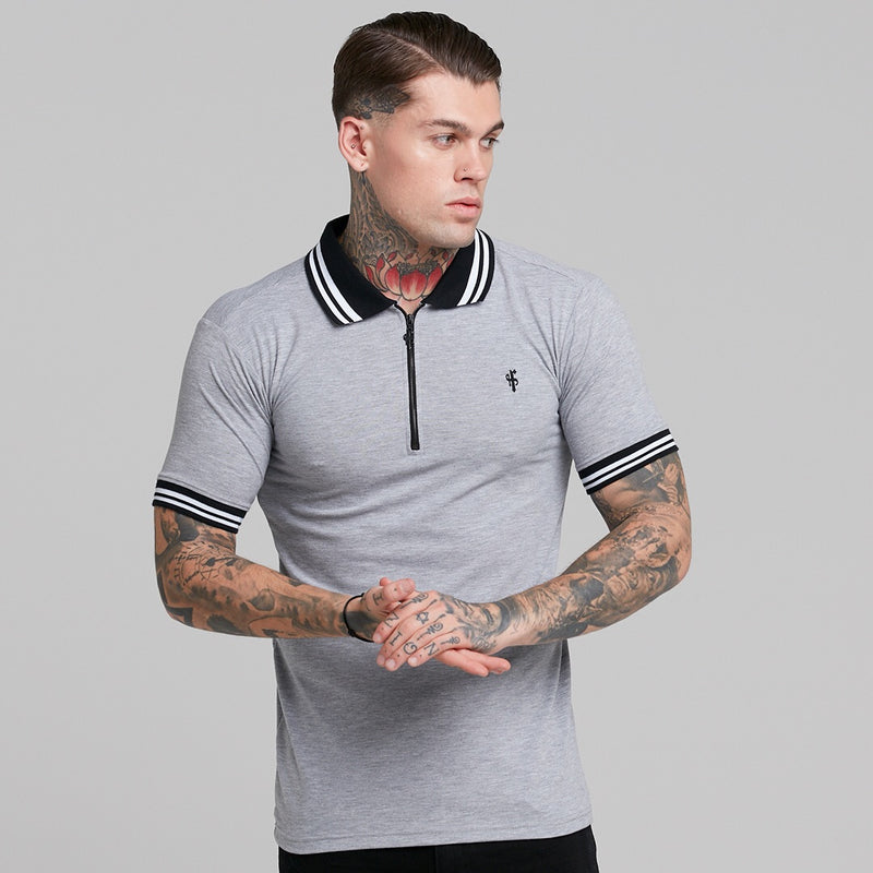 Father Sons klassisches graues Poloshirt mit Kontrastkragen – FSH237