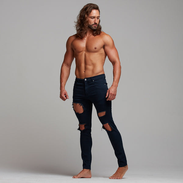 Father Sons Slim Ultra Stretch Marineblaue zerrissene Jeans – FSH285
