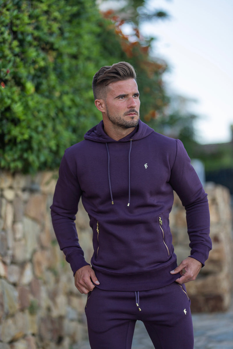 Father Sons Plum / Purple & Gold Overhead Hoodie Top with Zipped Pockets - FSH485