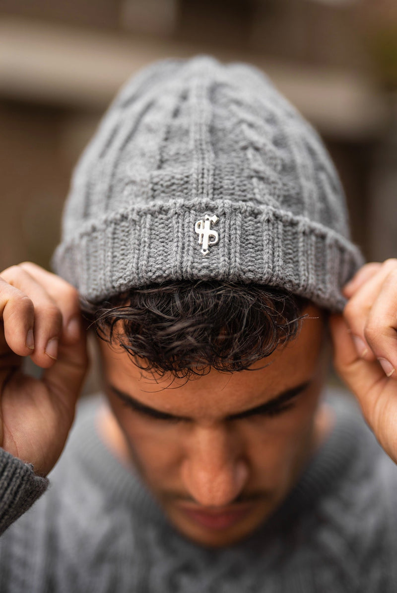 Vater-Söhne-Graue Beanie-Mütze mit Metallemblem – FSJ058