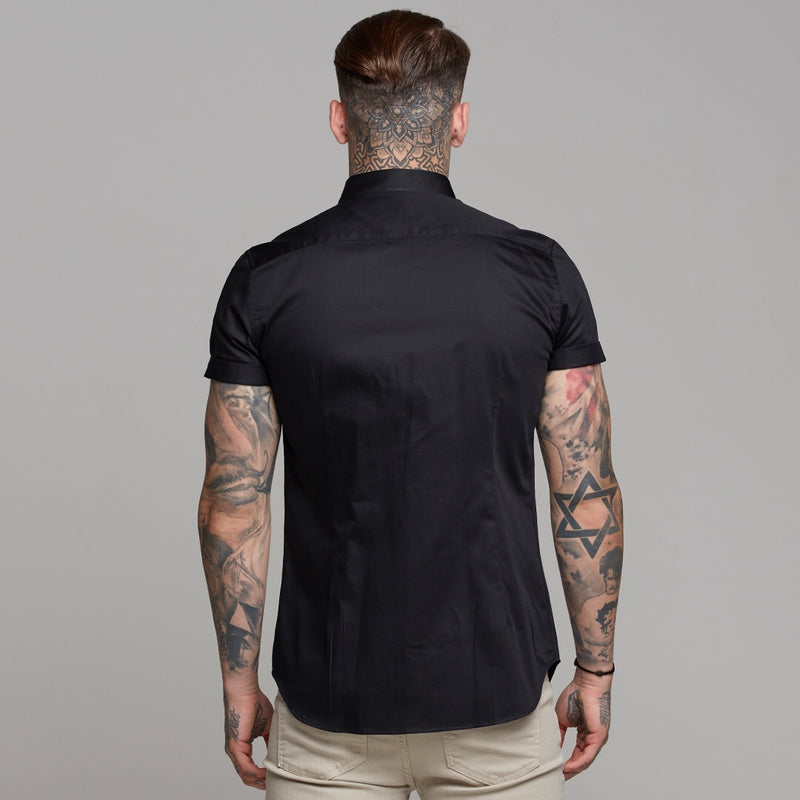 Father Sons Classic Black Luxe Button-Down-Kurzarmshirt aus ägyptischer Baumwolle – FS492
