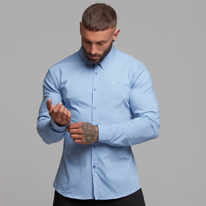 Father Sons Super Slim Stretch Classic Light Blue Panel Shirt - FS319