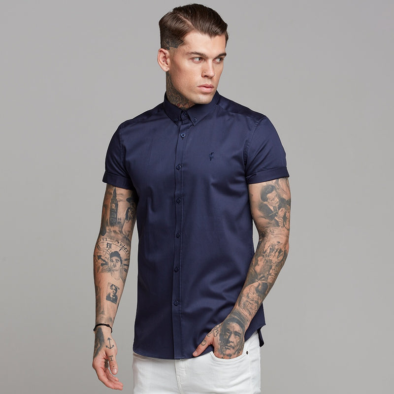 Father Sons Classic Navy Luxe Button-Down-Kurzarmshirt aus ägyptischer Baumwolle – FS500 (LETZTE CHANCE)