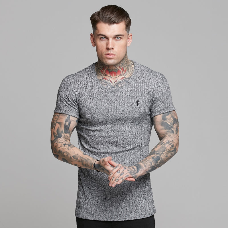 Father Sons Classic Grey Ribbed Knit Super Slim Long Line Crew – FSH173