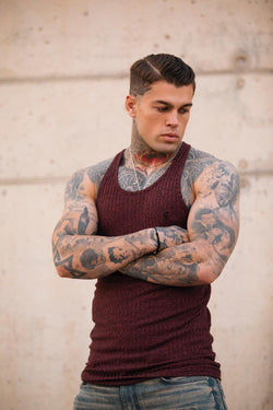 Father Sons Classic Burgundy Ribbed Knit Super Slim Vest - FSH323