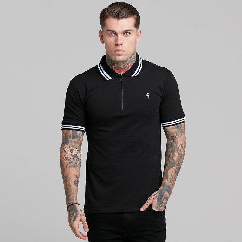 Father Sons Classic Black and White Contrast Collar Polo Shirt - FSH236