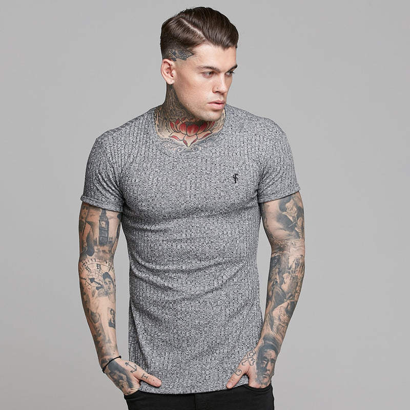 Father Sons Classic Grey Ribbed Knit Super Slim Long Line Crew – FSH173