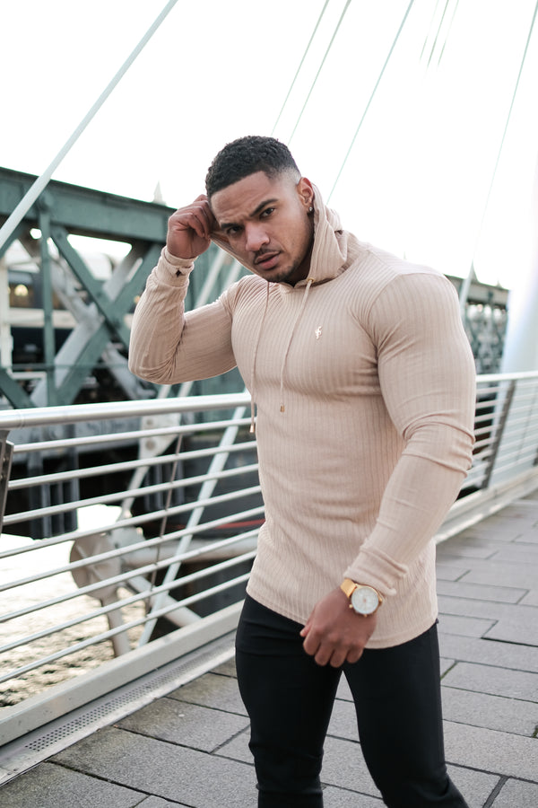 Father Sons klassischer gerippter Kapuzenpullover in Beige und Gold – FSH541