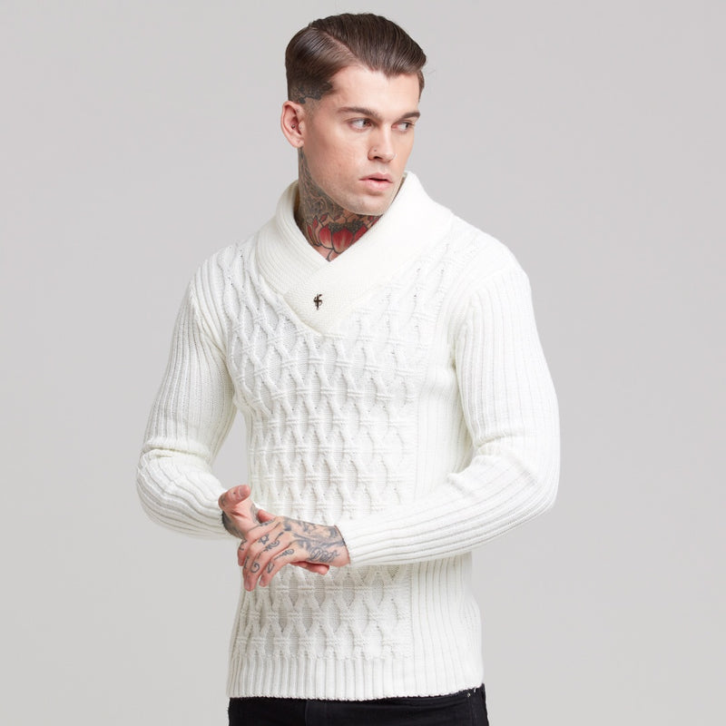 Father Sons Grobstrick-Pullover in Creme mit Zopfmuster – FSJ001