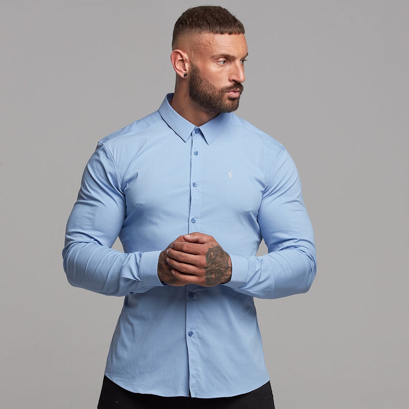 Father Sons Super Slim Stretch Classic Light Blue Panel Shirt - FS319